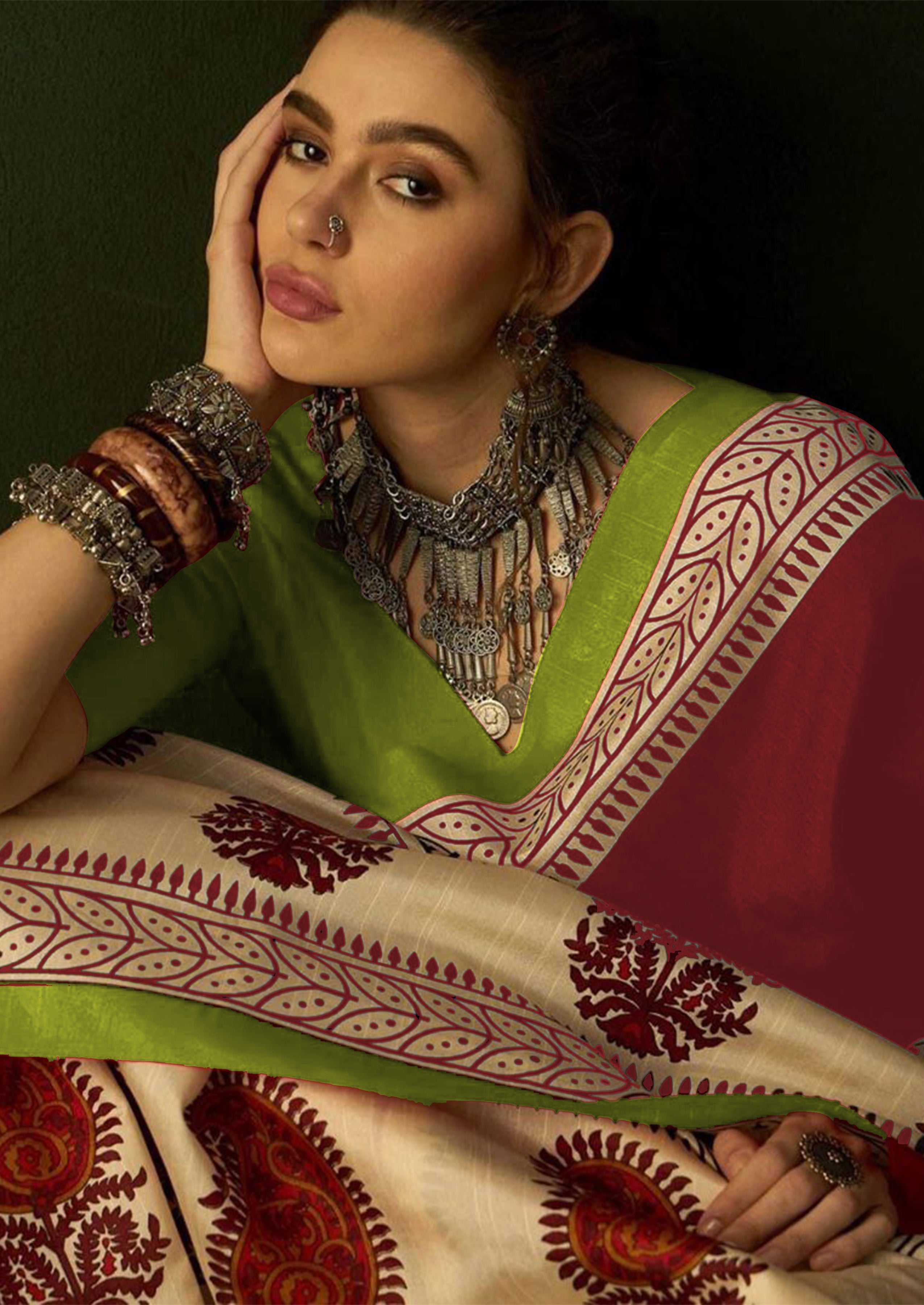 Ajrakh Hand Block Printed Mul Mul Cotton Sarees