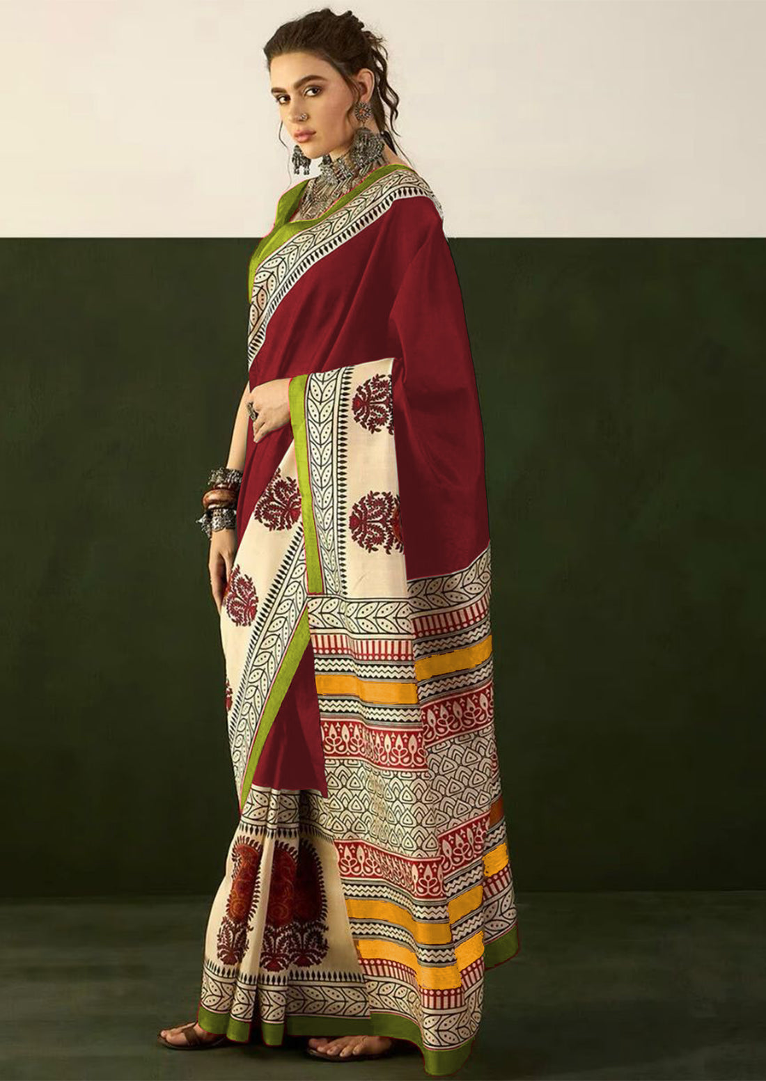 Ajrakh Hand Block Printed Mul Mul Cotton Sarees