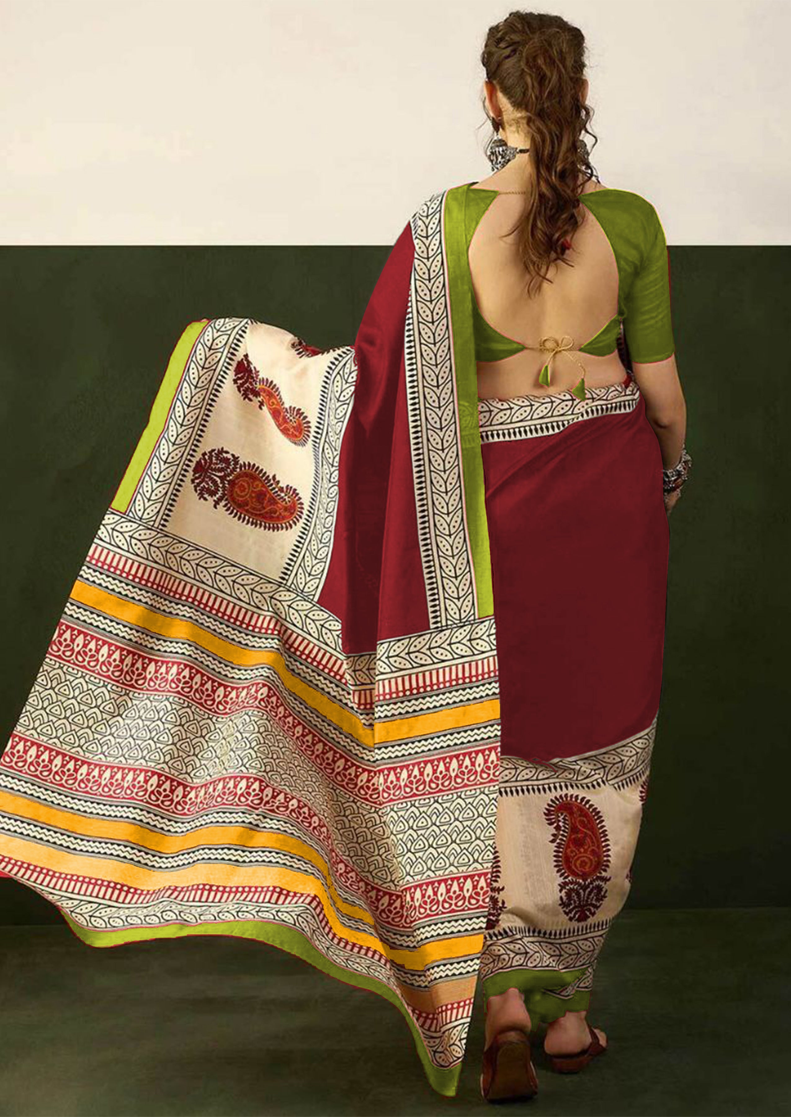 Ajrakh Hand Block Printed Mul Mul Cotton Sarees