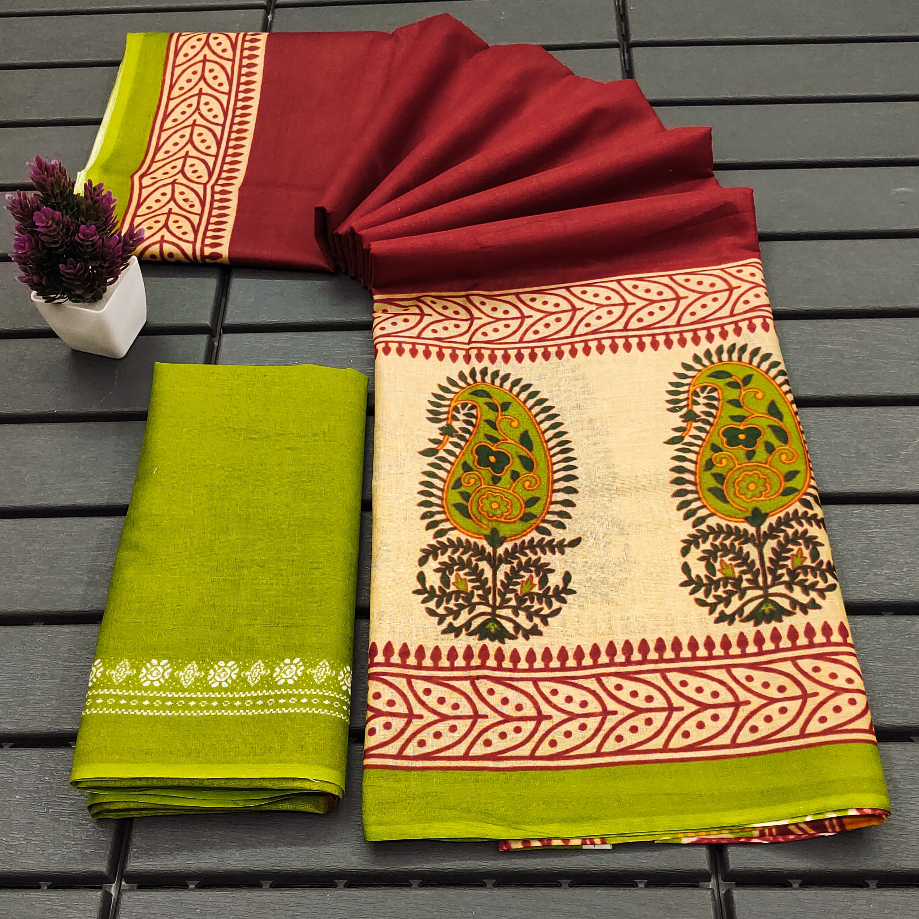 Ajrakh Hand Block Printed Mul Mul Cotton Sarees