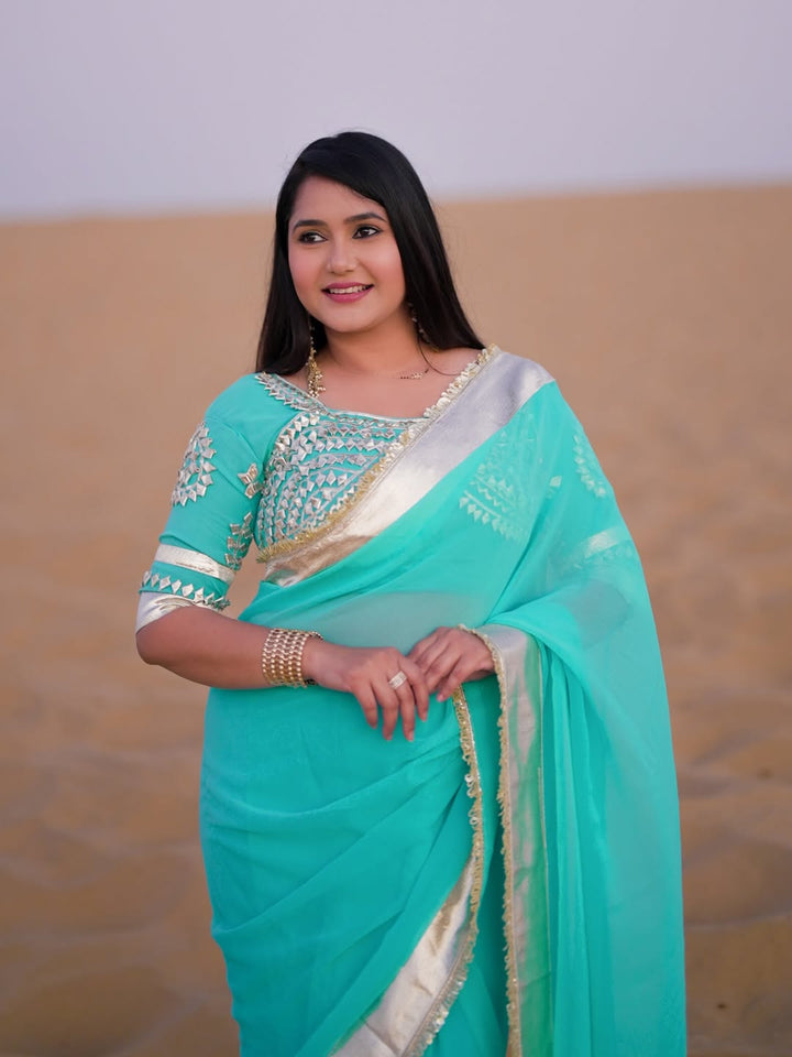 Ankita Lokhande Georgette Designer Sarees With Gotta Patti Work Ready To Wear Blouse