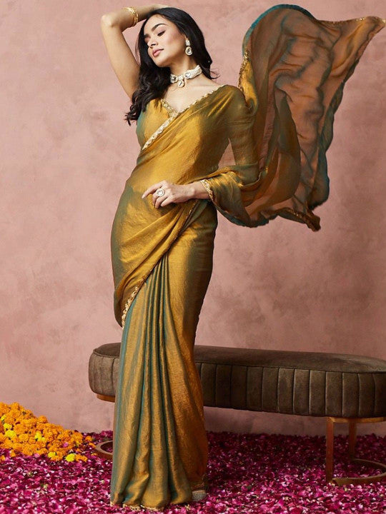Beads and Stones Women's Silk Blend Ready to Wear Saree