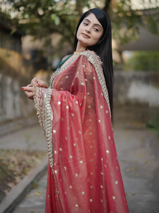 Embellished Embroidered Saree With Unstitched Blouse Piece