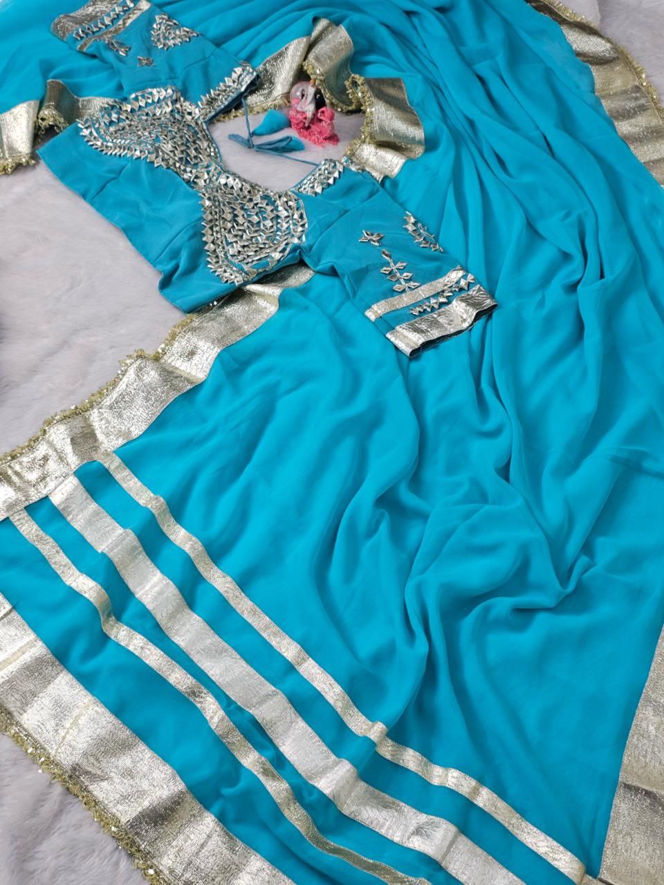 Ankita Lokhande Georgette Designer Sarees With Gotta Patti Work Ready To Wear Blouse