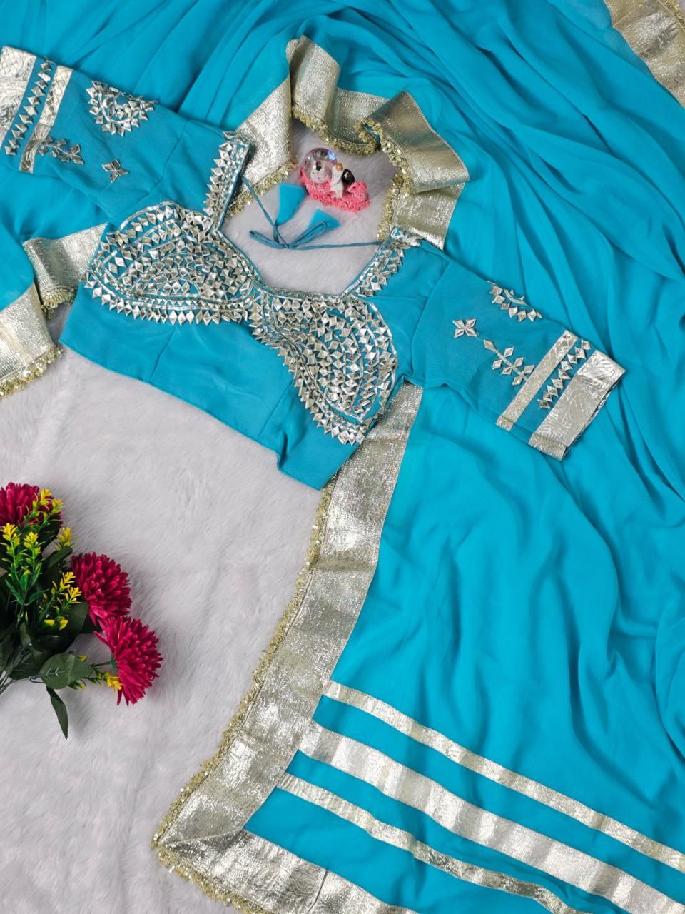 Ankita Lokhande Georgette Designer Sarees With Gotta Patti Work Ready To Wear Blouse