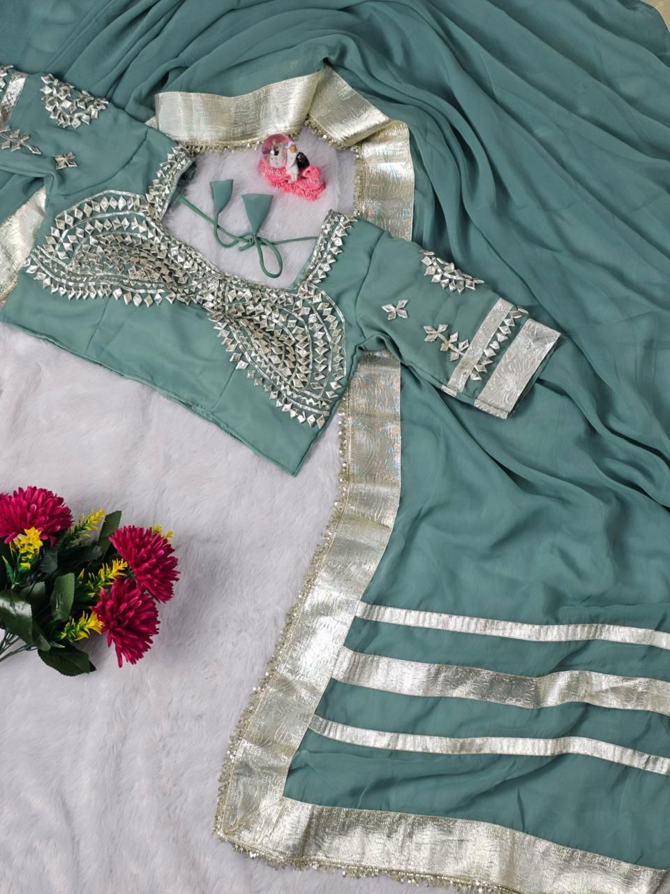 Ankita Lokhande Georgette Designer Sarees With Gotta Patti Work Ready To Wear Blouse