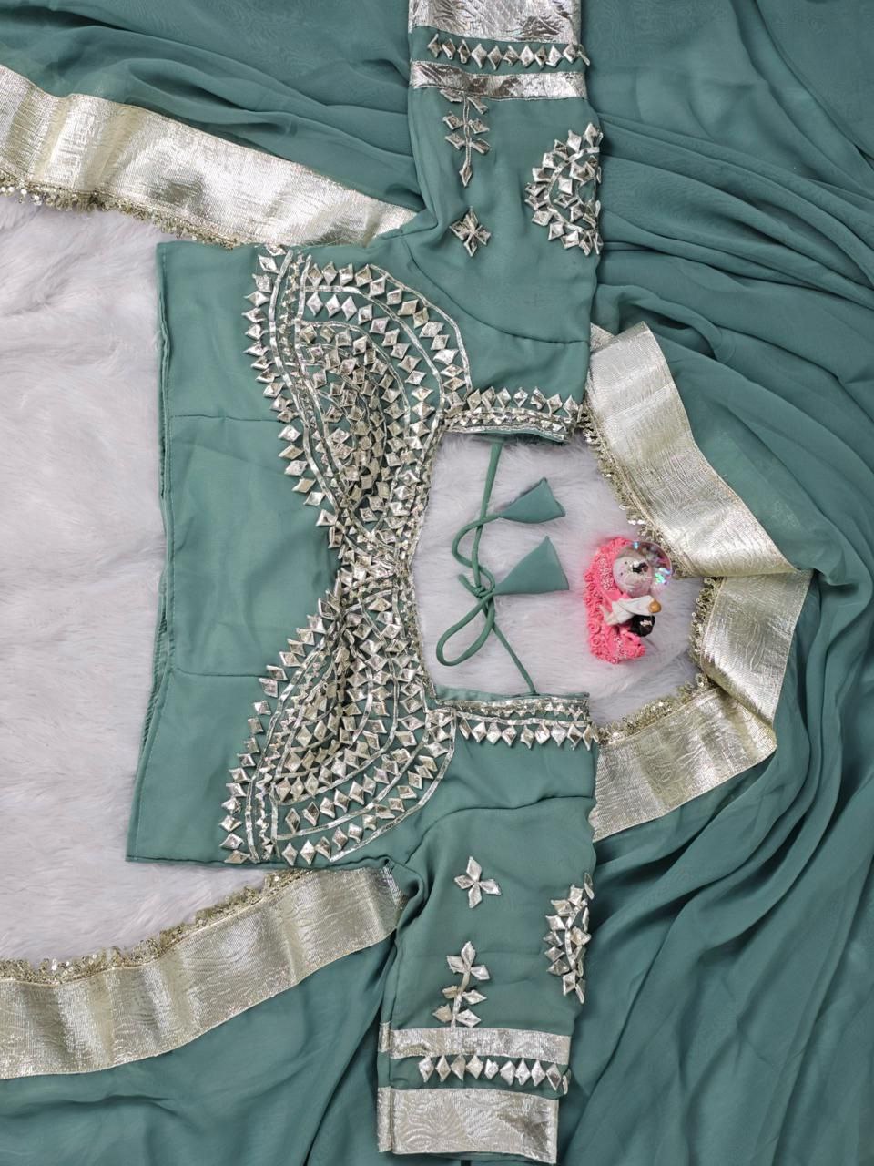 Ankita Lokhande Georgette Designer Sarees With Gotta Patti Work Ready To Wear Blouse