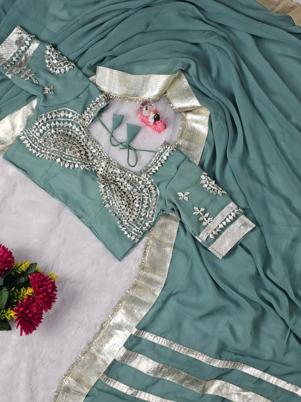 Ankita Lokhande Georgette Designer Sarees With Gotta Patti Work Ready To Wear Blouse