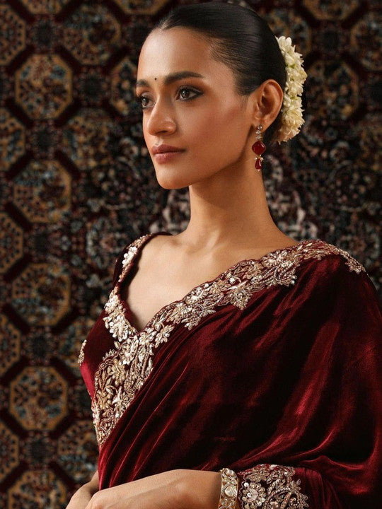 Embellished Zari Velvet Heavy Work Saree